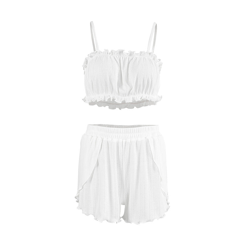 White Knitted Jacquard Hollow-Out Pajama Set