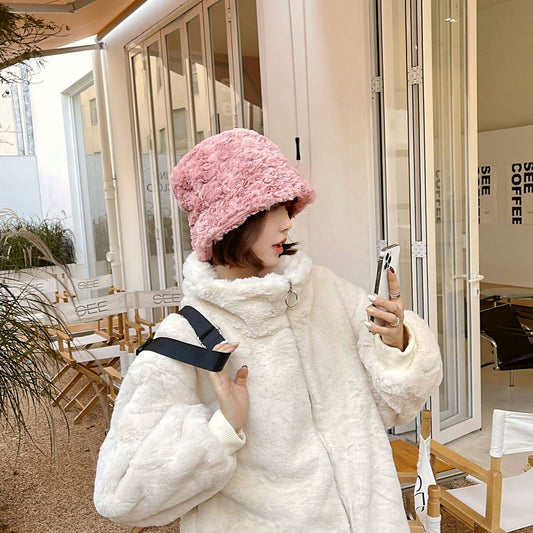 Women's Fashion Solid Color Double-sided Warm Lambswool Hat