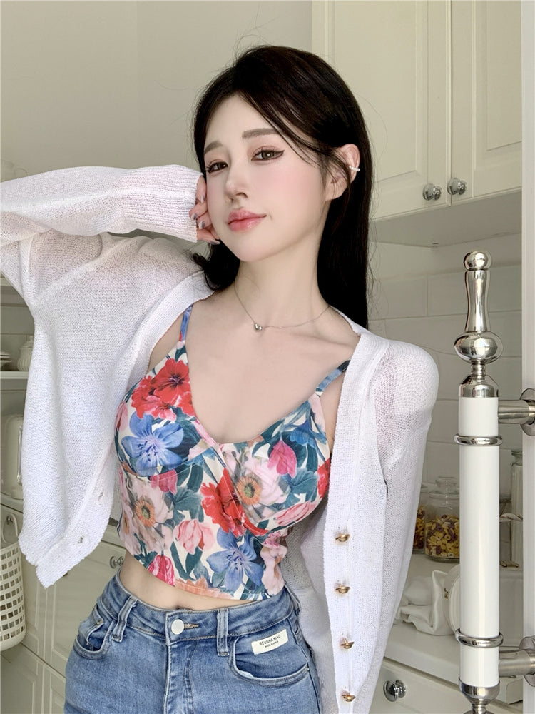 French Contrast Floral Camisole Women's Slim Short