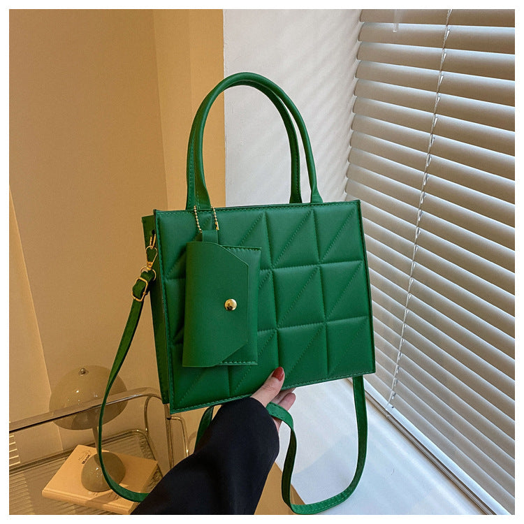 Fashionternet Plaid Skulder Med Lille Pung Enkel Elegant Bærbar Firkantet Tote Damehåndtaske