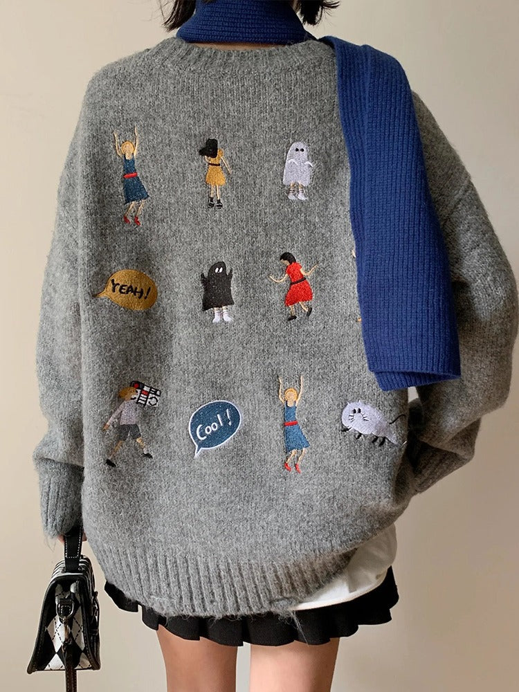 American-style Embroidered Soft Glutinous Sweater