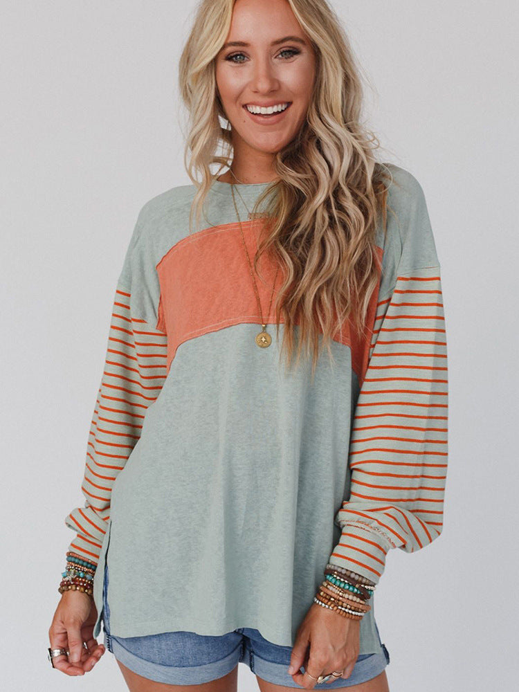 Women's Hoodie Casual Striped Color Matching Long-sleeved Top