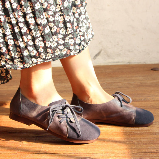 Women's First Layer Cowhide Flat Shoes Genuine Leather Shallow Mouth