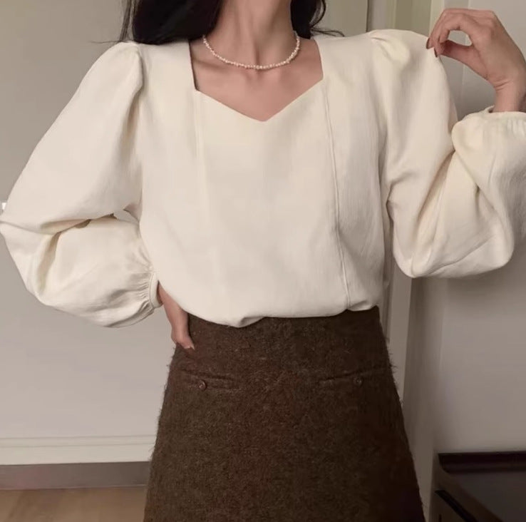 Womens Solid-Color V-Neck Backless Tie-Up Bow Loose All-Match Top