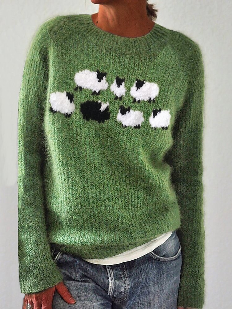 Mønstret Crew Neck Casual Sweater til Kvinder
