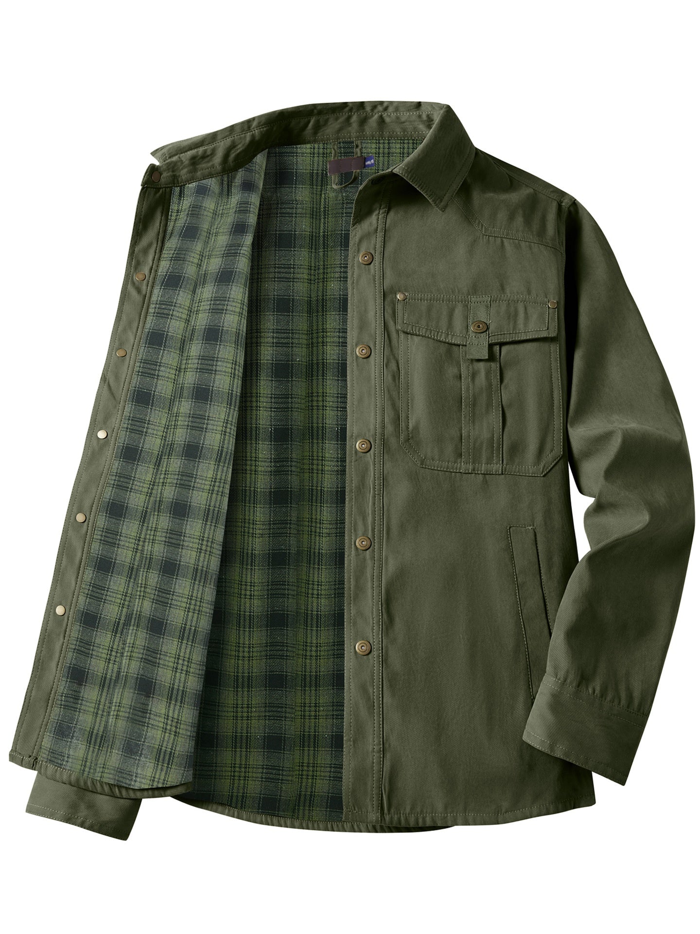 Mens Plus-Size Lapel Plaid Flannel Casual Jacket