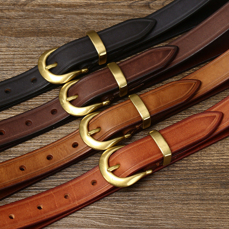 Versatile Personality Retro First Layer Pure Cattlehide Jeans Belt Women