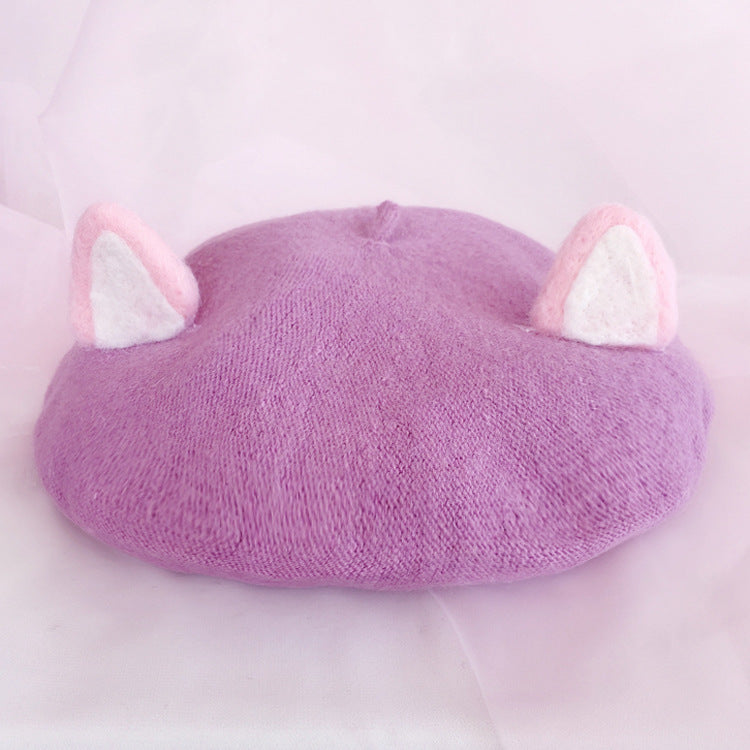 Women's Fashion Wool Tweed Soft And Cute Cat Ears Hat