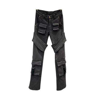 Multi-pocket Embellished Lace-up Overalls