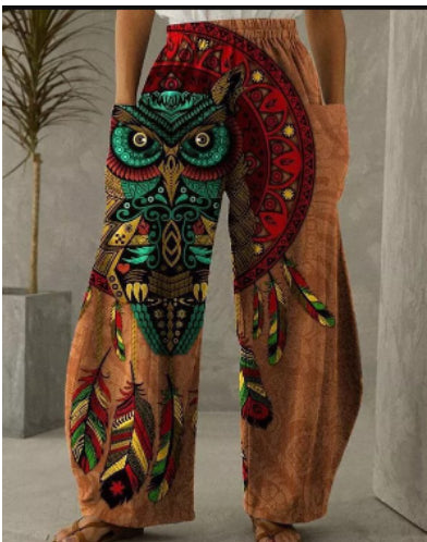 New Printed Wide-leg Pants Flower And Bird Loose Casual Wide-leg Trousers