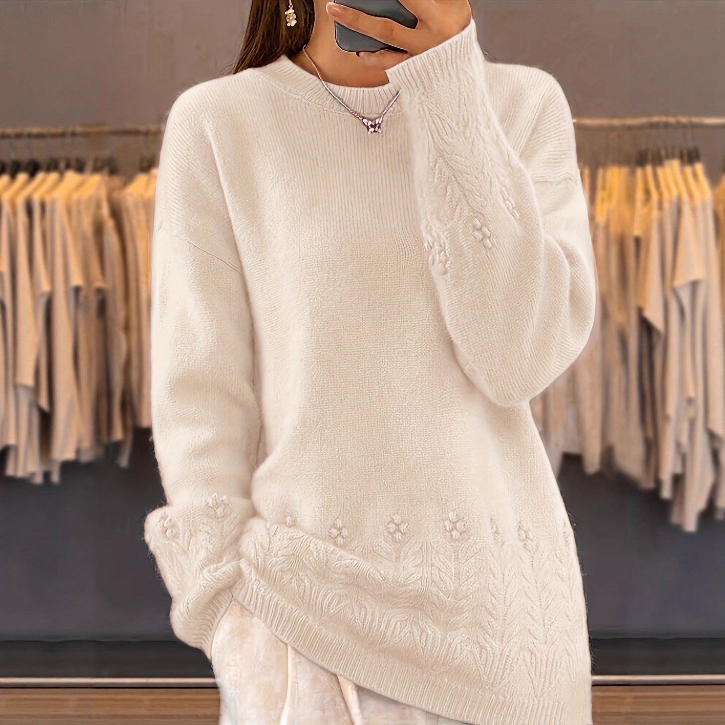 Solid Color Knitted Casual Top For Women
