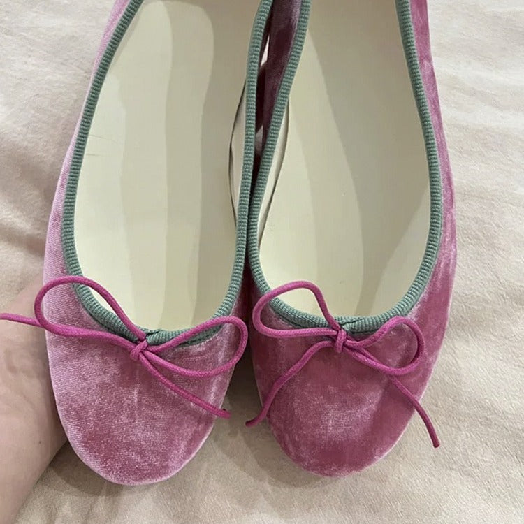 French Retro Granny Shoes Bow Flat Ballet Slipper