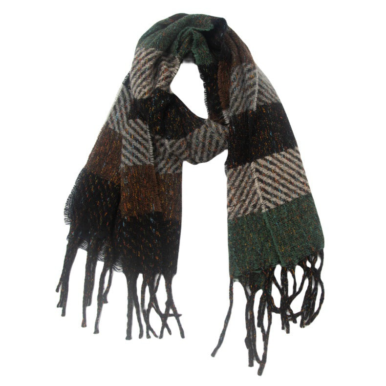 European And American Men's Women's Neck Warmer Striped Tassel Scarf