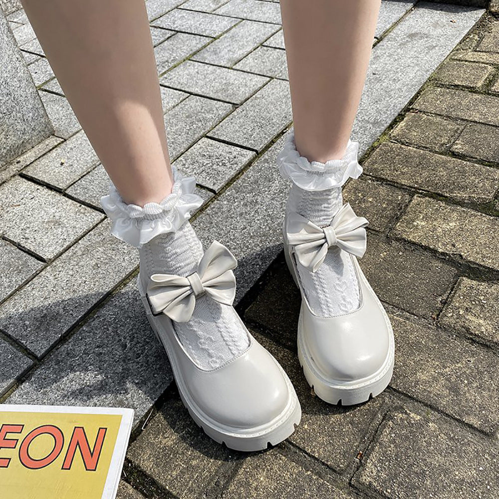 Women's Platform White Round Toe High Heel Leather Shoes