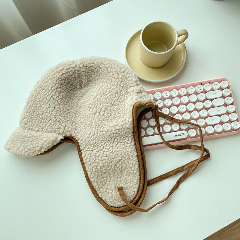 Lamb Wool Warm Ear Protection Cute Plush Bonnet