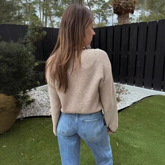 Women's Design Color Matching Button Knitted Long Sleeve Sweater Coat