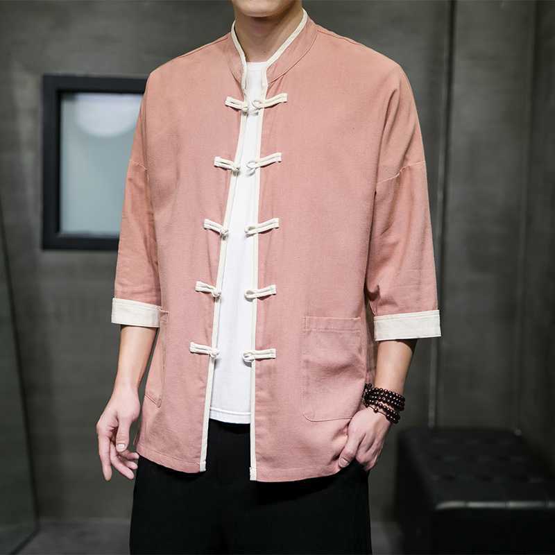 Chinese Style Summer Thin Cotton Linen Short Sleeve Shirt Chinese Button Knots Tang Suit