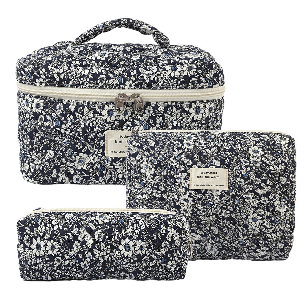 Small Floral Storage Portable Cosmetic Bag Large Capacity