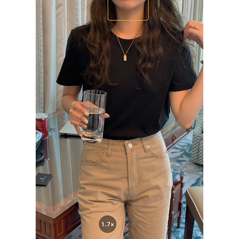 Women's Solid Color Round Neck Loose And Slim Short Sleeve T-shirt