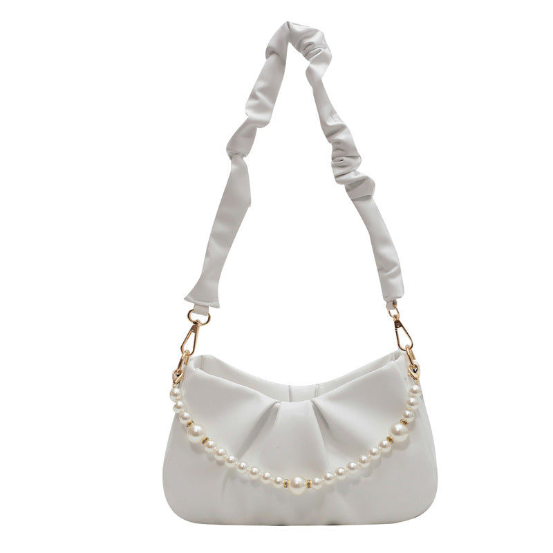 Women's Fashionable Textured Pearl Hand Pleated Messenger Bag