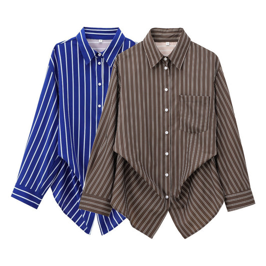 Women's Fashionable Batwing Sleeve Striped Long-sleeved Shirt