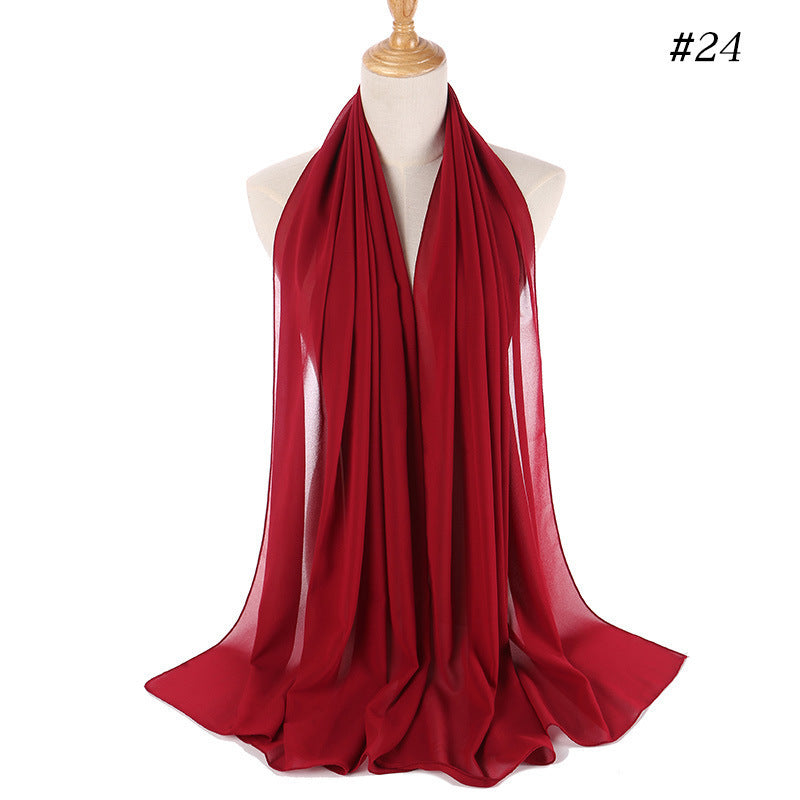 Women's Simple And Versatile Solid Color Pearl Chiffon Scarf