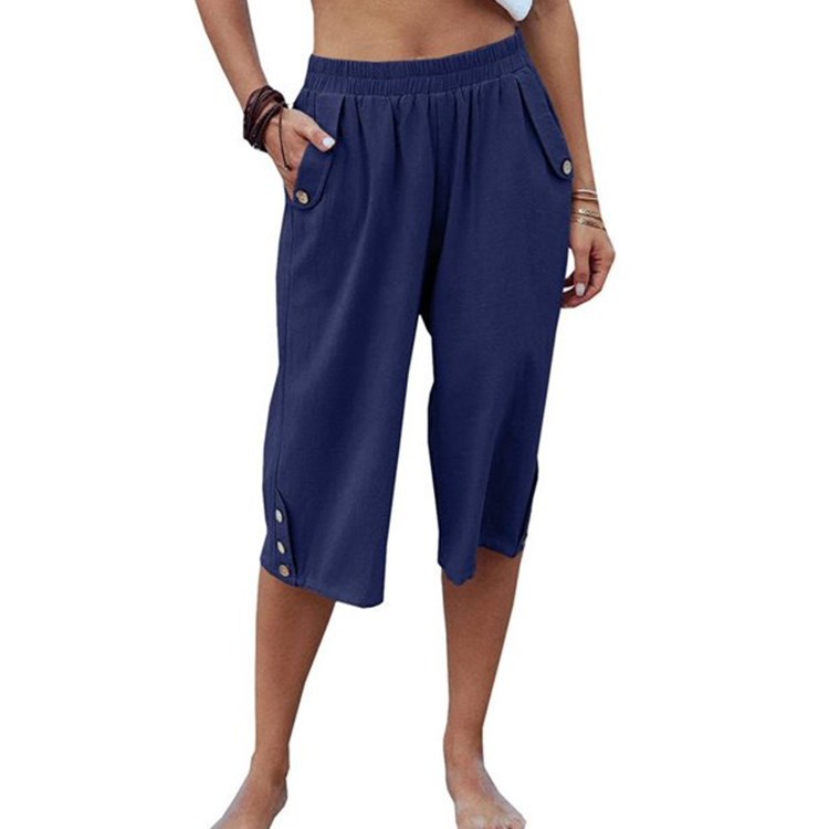 Solid Color Sports Casual Cropped Pants Cotton Linen Loose Women's Pants