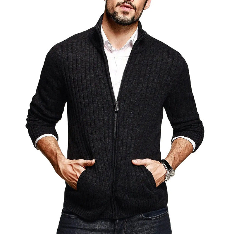 Men's Solid Color Half Turtleneck Long Sleeve Zipper Slim Sweater