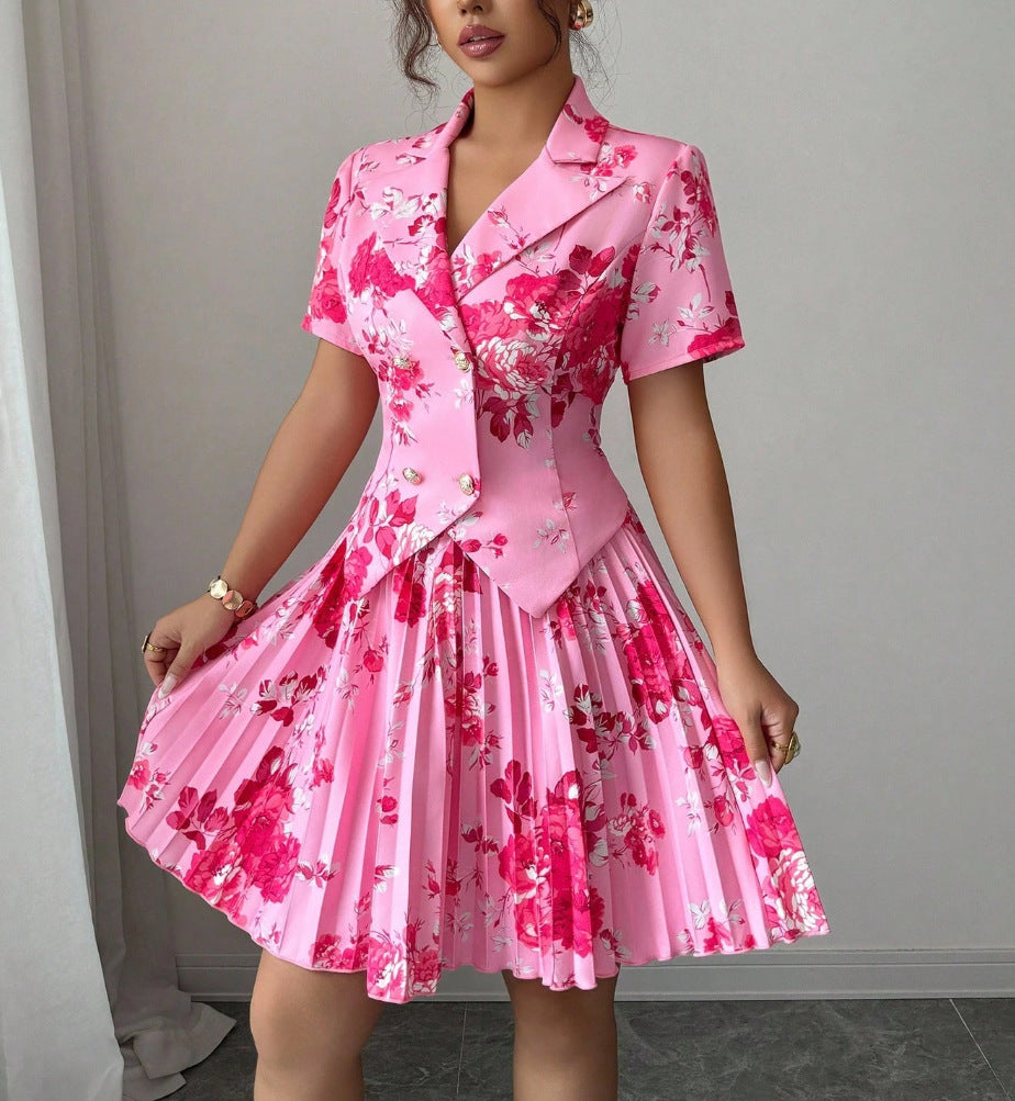 New Springautumn Womens Fashion Versatile Set Elegant Floral-print Casual Two-piece Outfit
