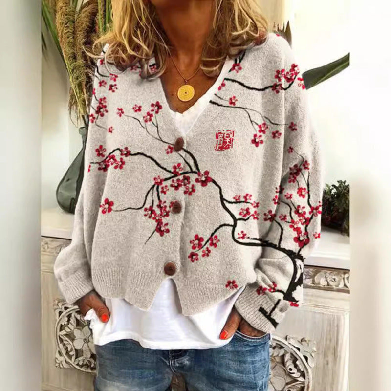 Women's Abstract Printing Casual Coat Cardigan