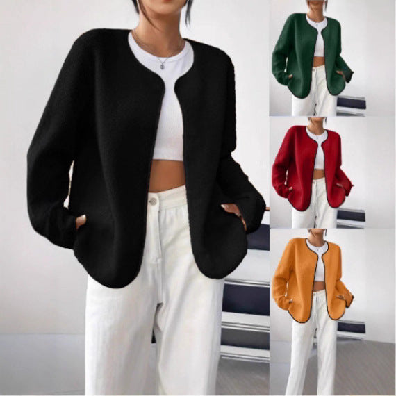 Moderigtig Casual Ensfarvet Cardigan Kort Jakke til Kvinder