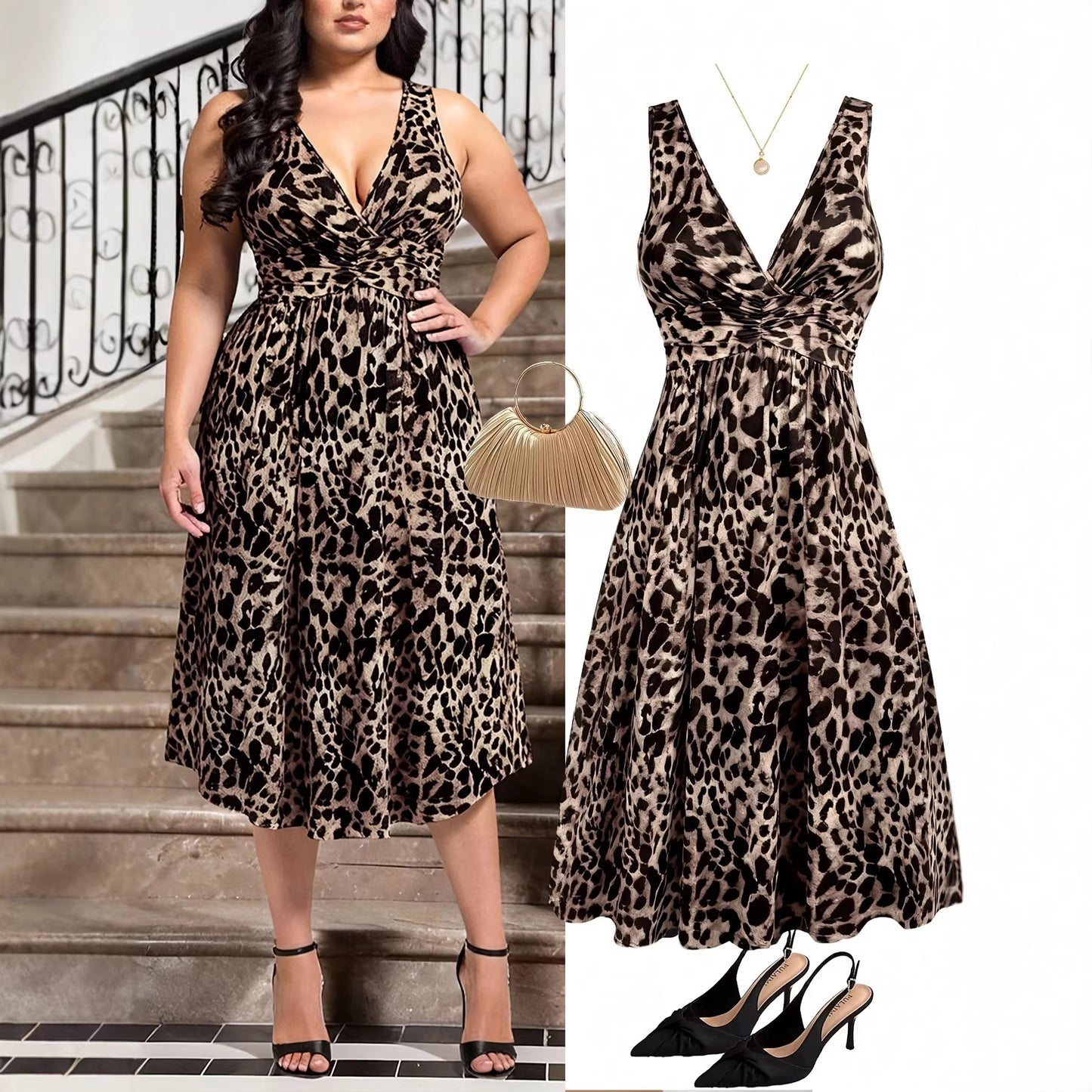 Womens Elegant Bohemian-Style Printed Dress