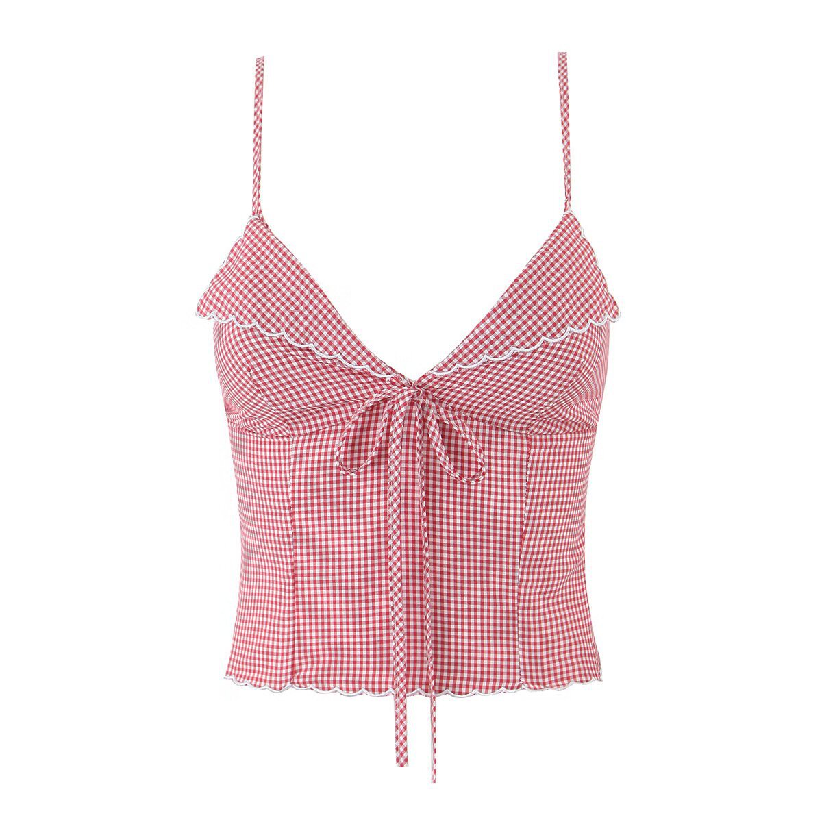 European And American Style V-neck Embroidery Plaid Sling Small Tank Top Women