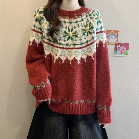 Slimming Relaxed-style Vintage Knit Top