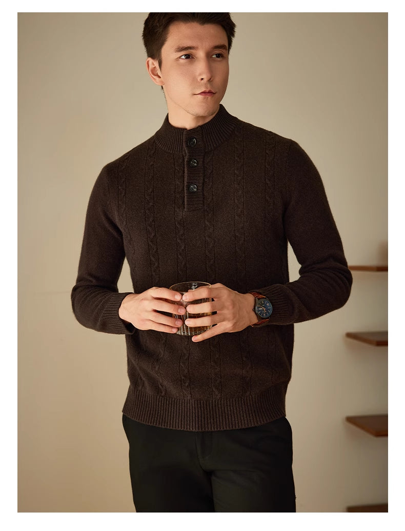 Herre Halvhøj Krave Knap Striktrøje 24 Efterår Og Vinter Ny Tyk Sweater