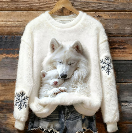 Womens Printed Christmas Flannel Hoodie Top