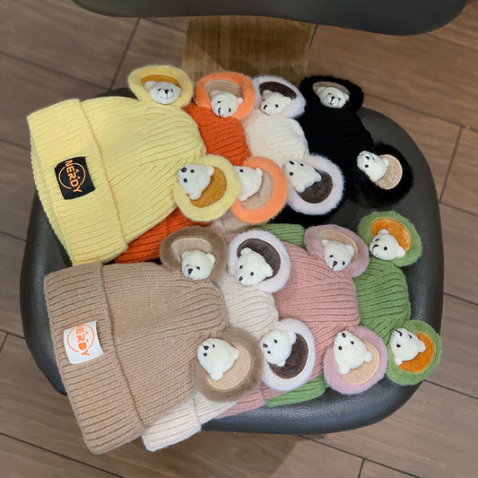 Three-dimensional Bear Woolen Women's Thickened Warm Knitted Hat