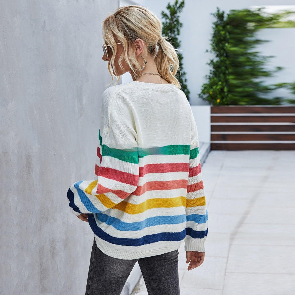 Striped Stitching Internet Celebrity Knitwear Fashion Sweater