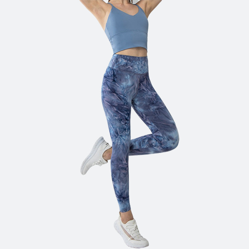 Tie-dye Printed Yoga Pants Summer High Elastic Nude Running Fitness