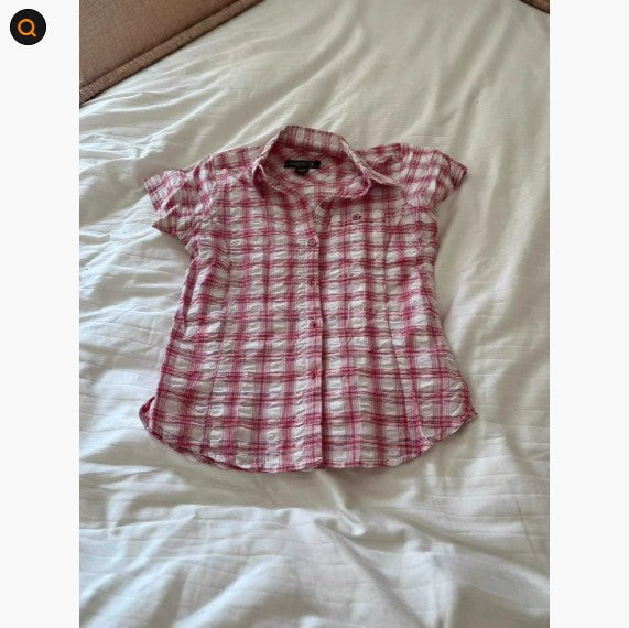 Women's Short-sleeved Plaid Shirt Niche Loose All-matching