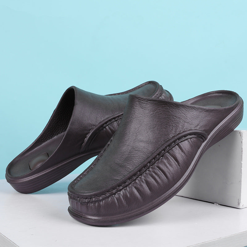 Slippers Men's Summer Leather Word Casual Tide Sandals Men's Non-slip Leather New Sandals Outer Wear Large Size Beach Shoes