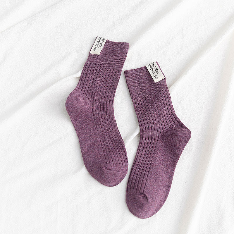 Cloth Label Thick Needle Mid-calf Length Solid Color Breathable All-matching Stockings