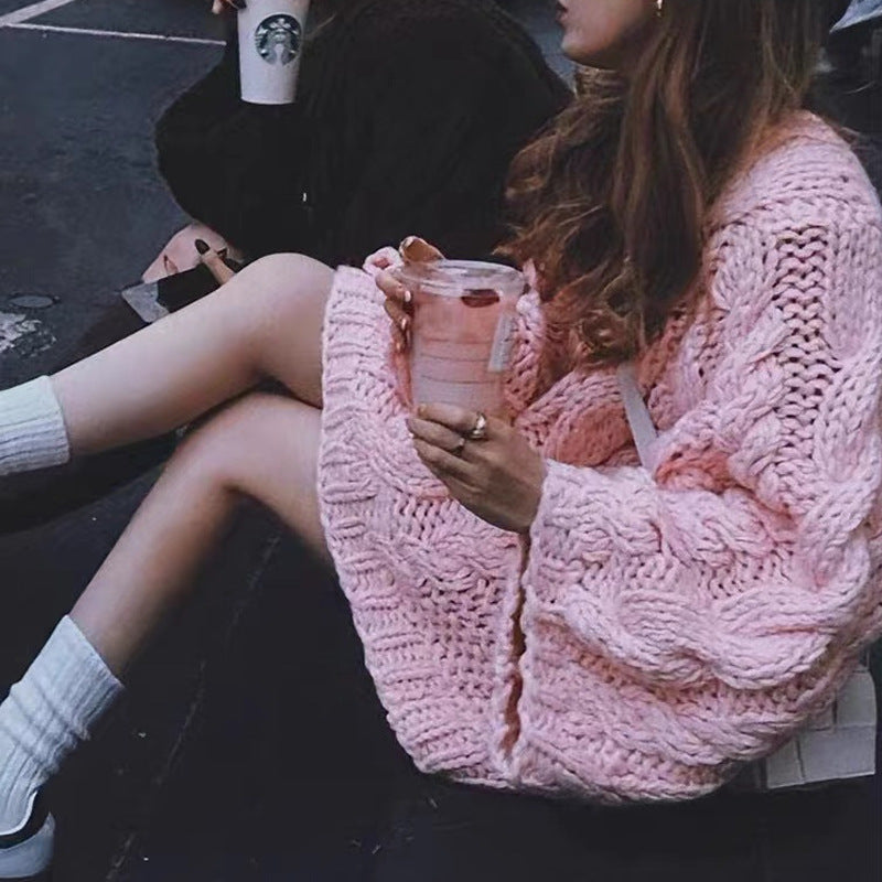 Thick Needle Sweater Solid Color Baggy Coat