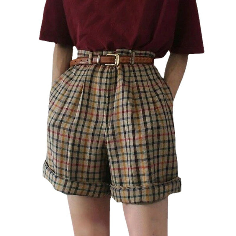 Women's New Plaid High Waist Large Size Loose Thin Shorts