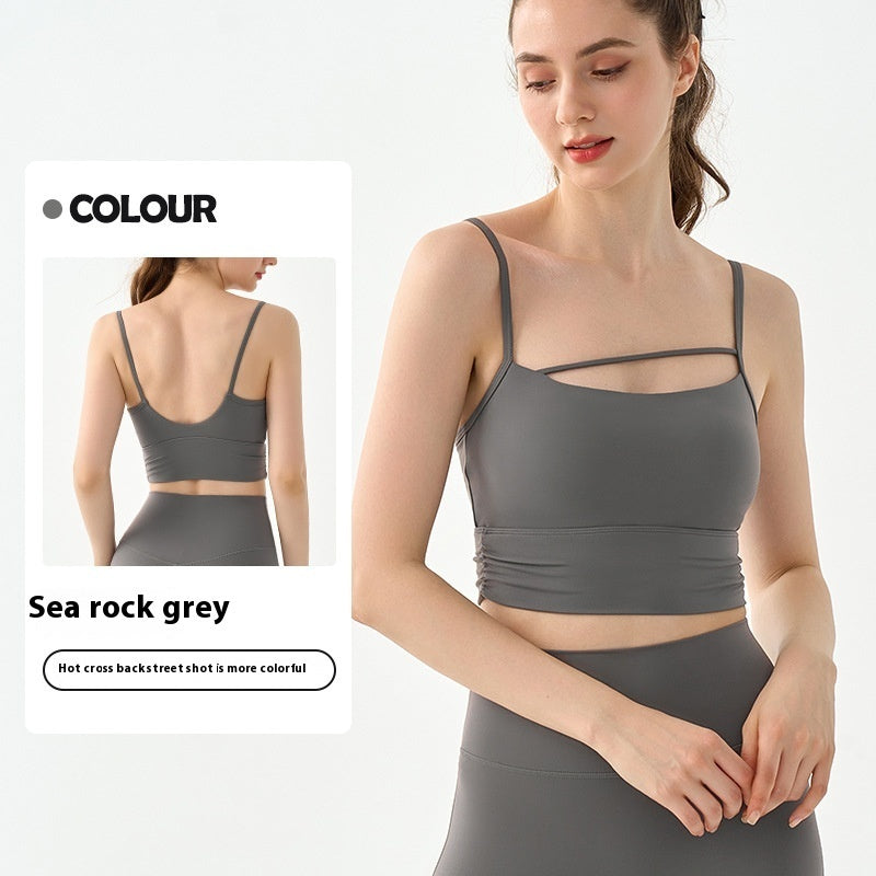 Short Sports Vest With Chest Pad Waist Pleated Workout Bra