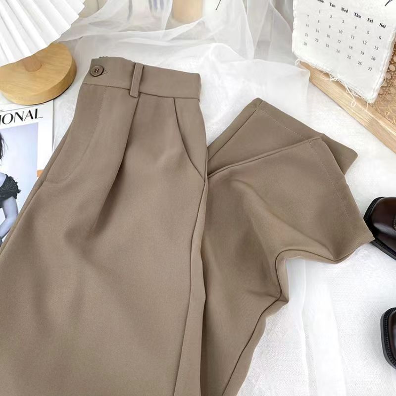 Suit Pants Women's Thin Style High Waist Wide Leg Pants Loose Straight Nine Points West Pants