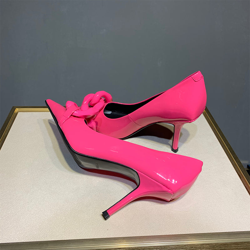Patent Leather Candy Color Pointed Chain Temperament All-match High Heels