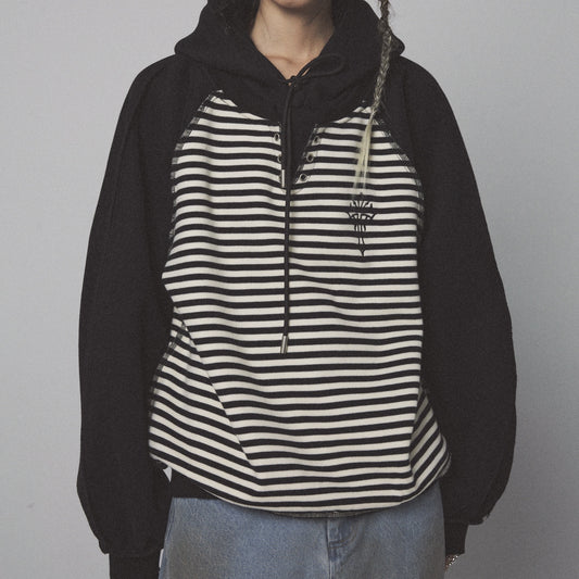 Loose Fleece Embroidered Hooded Panel Striped Long Sleeve Sweater Jacket