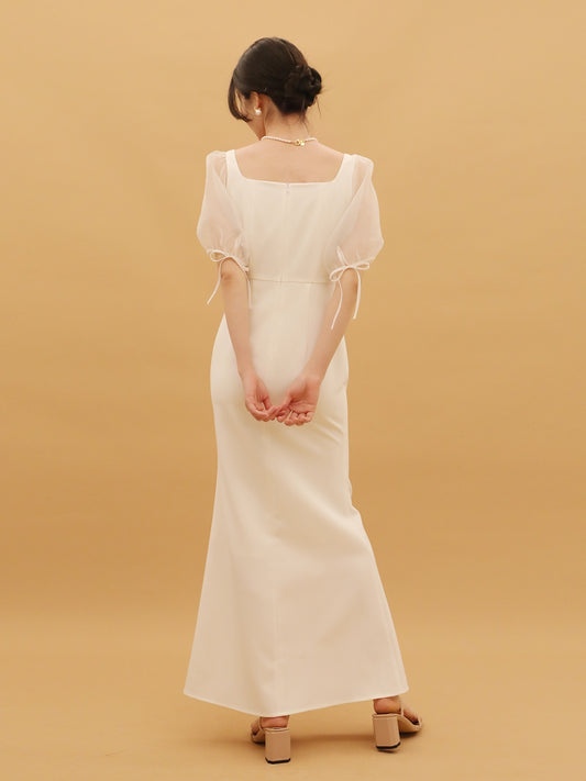 Mesh Bubble Sleeve Slimming High Waisted Fishtail Skirt