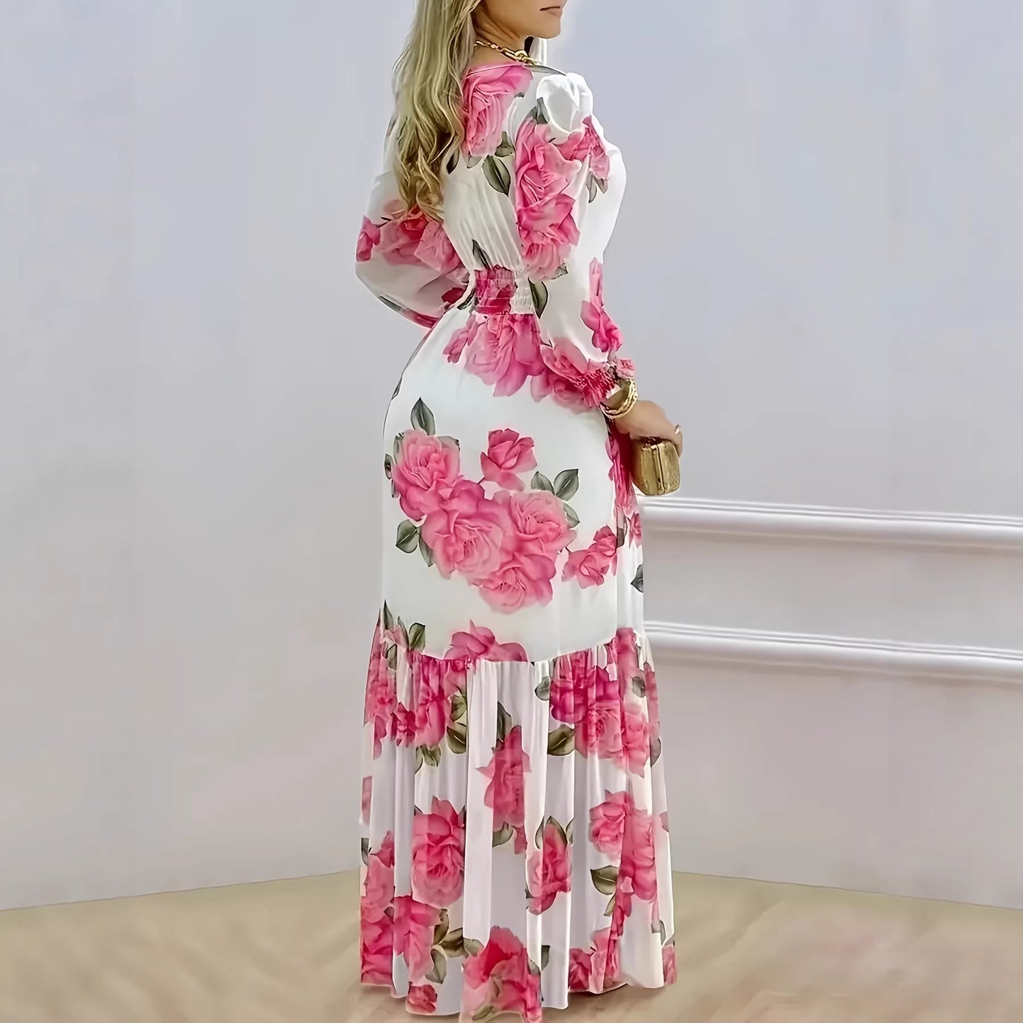 Womens Stylish Floral-print Elegant Dress